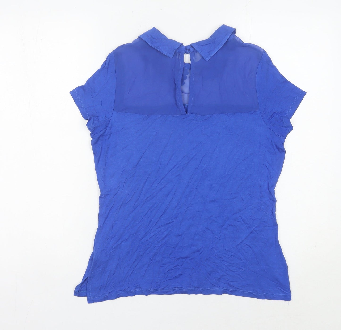 ICON Women’s Blue Embroidered Collar Blouse Size 12 Short Sleeve