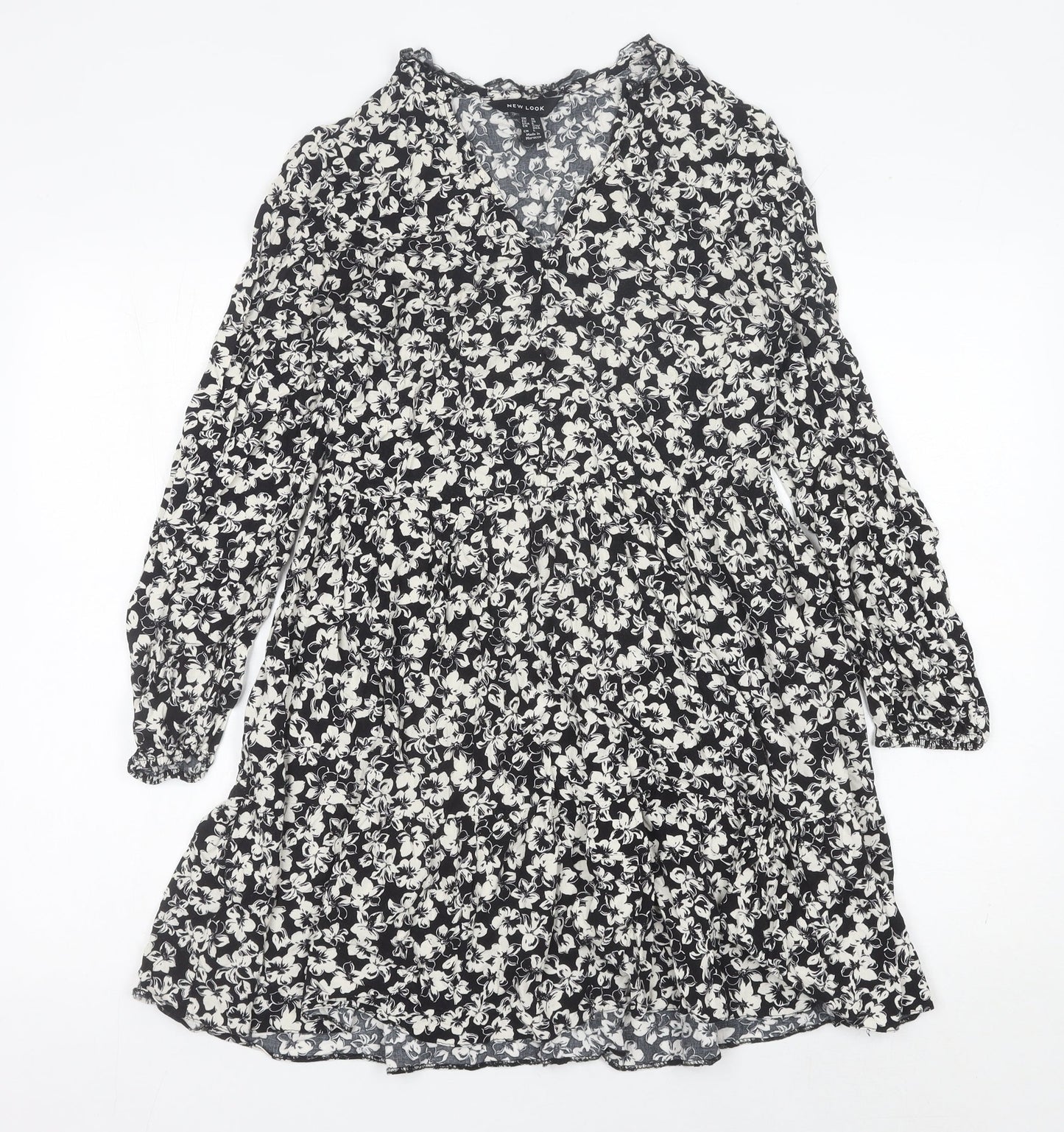 New Look Women’s Black Floral A-Line Short Dress Size 10