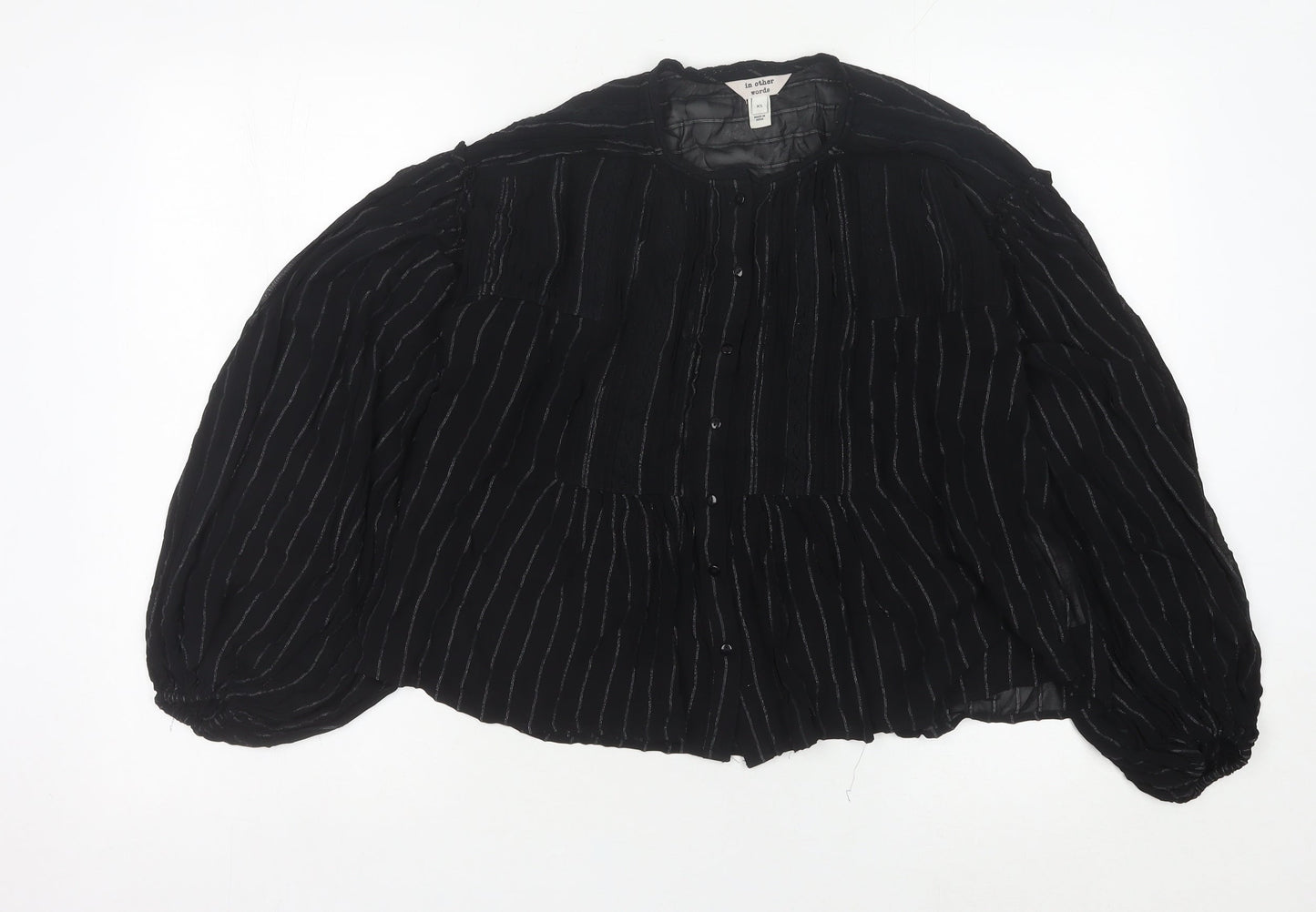 In Other Words Women’s Black Striped Long Sleeve Balloon Blouse XS