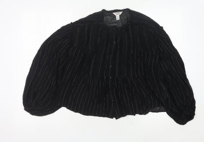 In Other Words Women’s Black Striped Long Sleeve Balloon Blouse XS