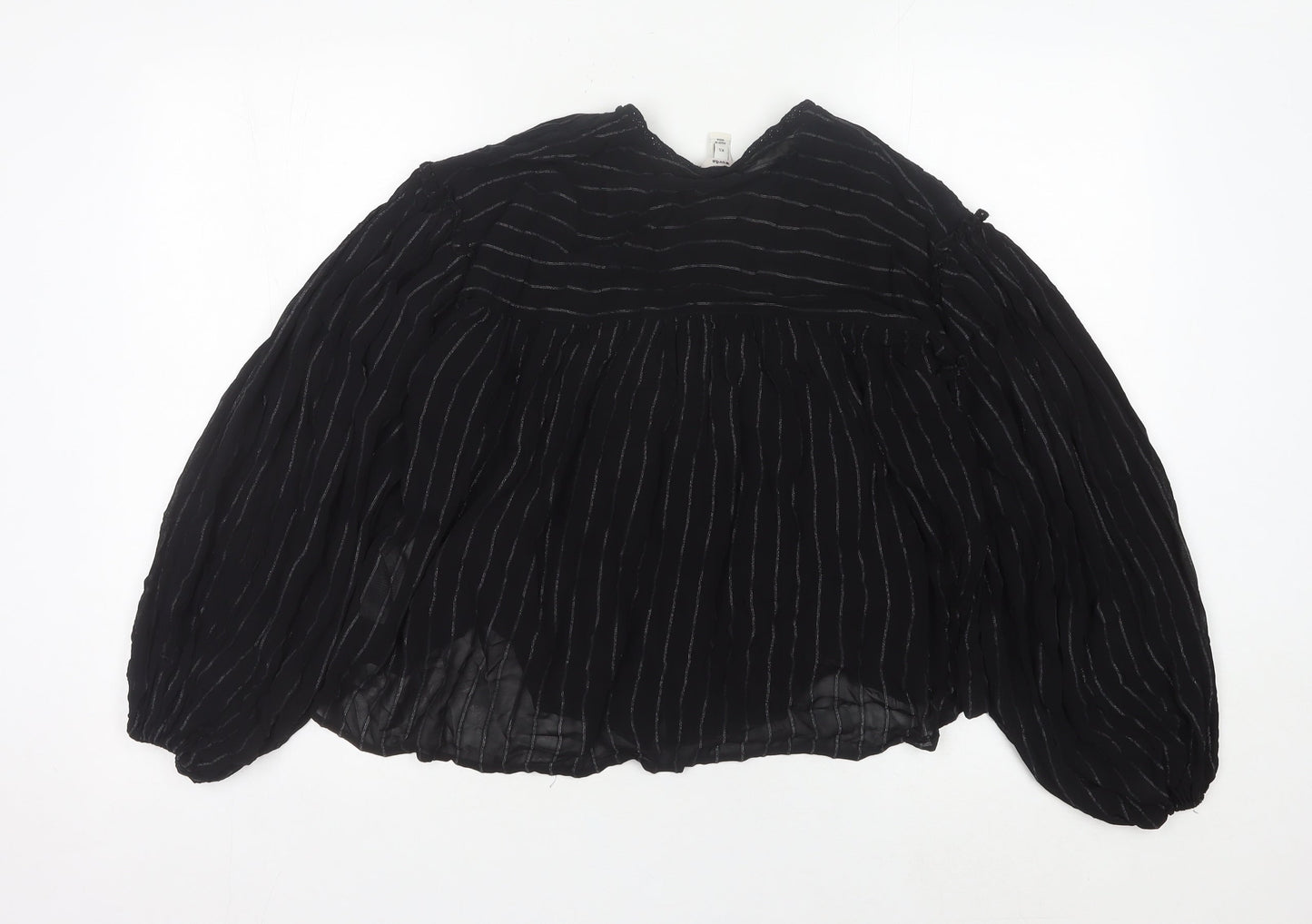 In Other Words Women’s Black Striped Long Sleeve Balloon Blouse XS
