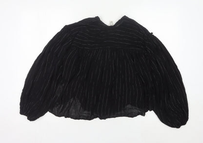 In Other Words Women’s Black Striped Long Sleeve Balloon Blouse XS
