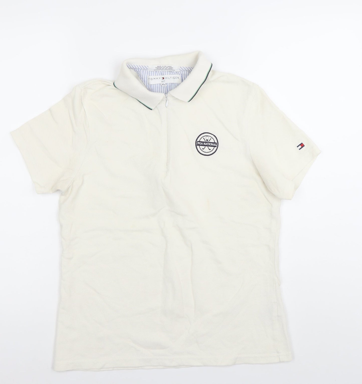 Tommy Hilfiger Men's Ivory Golf Polo Shirt M Embroidered Logo