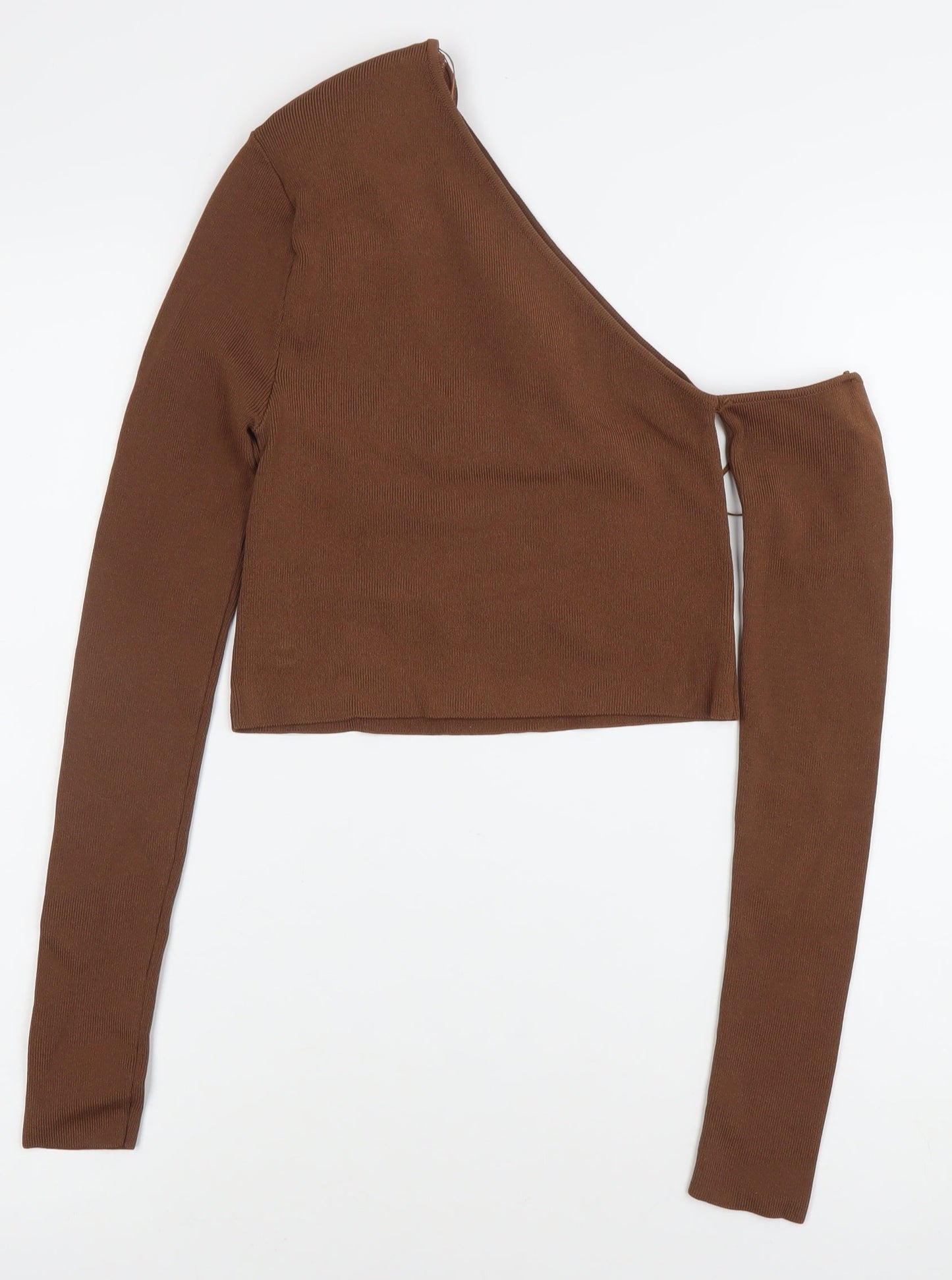 Womens UK Size XS Zara Brown Cropped Blouse