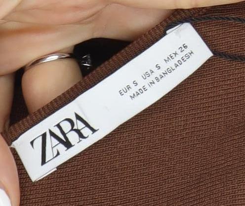 Womens UK Size XS Zara Brown Cropped Blouse