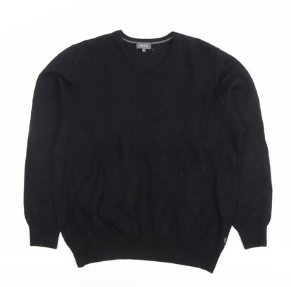 Wolsey Men’s Black Argyle V-Neck Pullover Jumper - Size L - Casual Winter