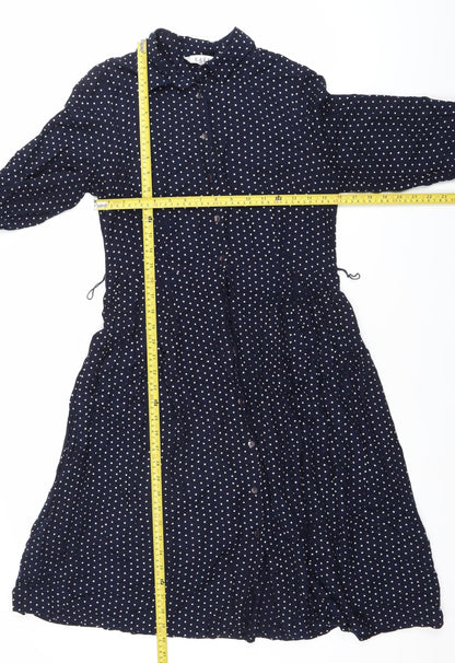 East Women’s Blue Polka Dot Midi Shirt Dress Size 10 Long Sleeve