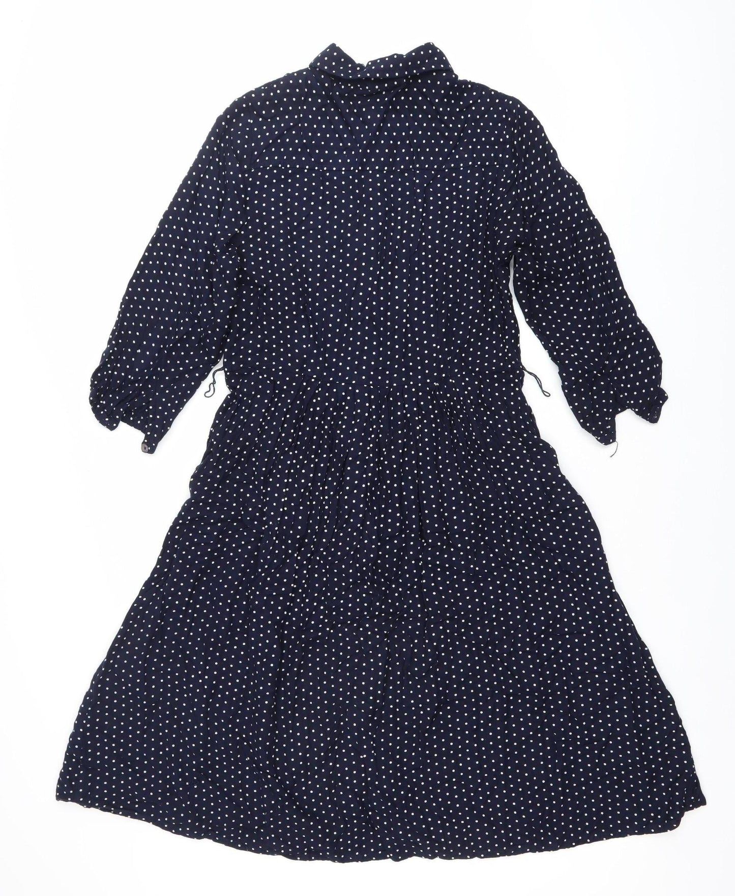 East Women’s Blue Polka Dot Midi Shirt Dress Size 10 Long Sleeve