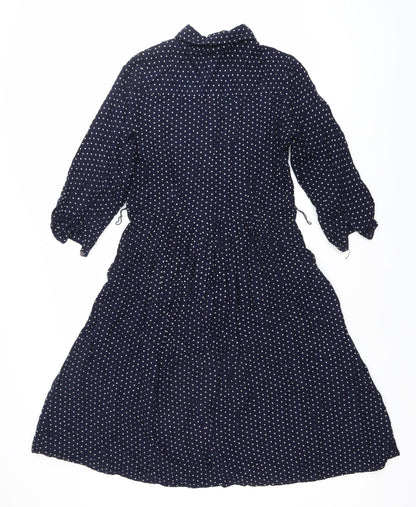 East Women’s Blue Polka Dot Midi Shirt Dress Size 10 Long Sleeve
