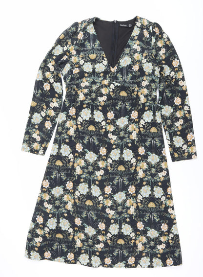Boohoo Women's Multicoloured Floral Wrap Dress Size 10 Knee Length V-Neck