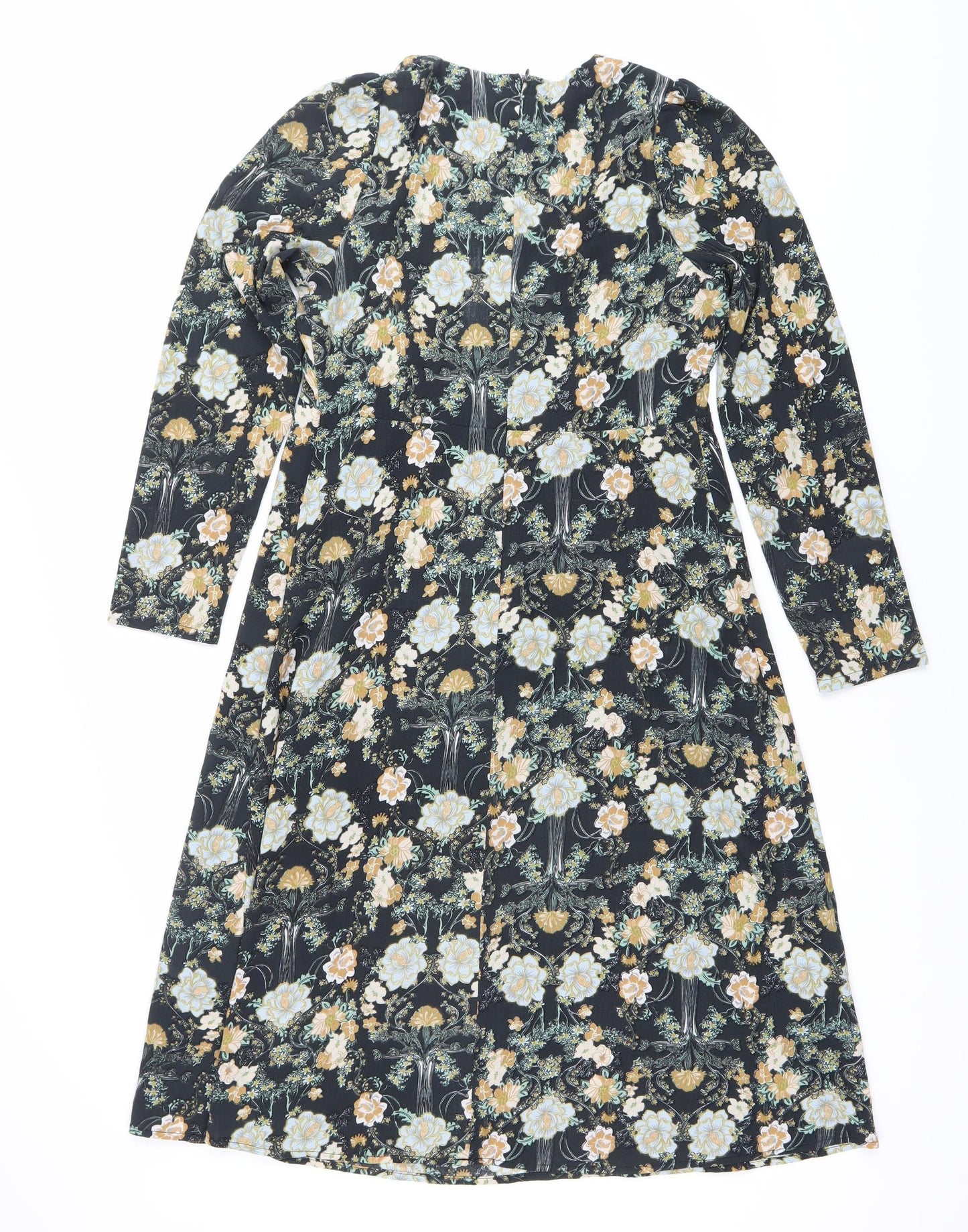 Boohoo Women's Multicoloured Floral Wrap Dress Size 10 Knee Length V-Neck