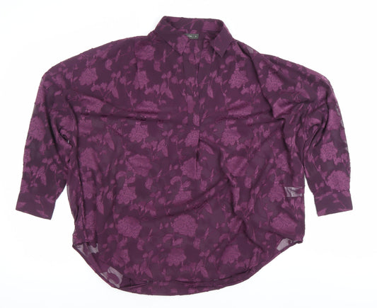 Womens UK Size 8 French Connection Purple Basic Button-Up