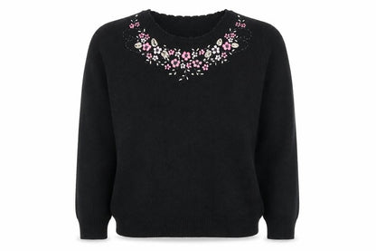 Berkert Women's Black Floral Embroidered Pullover Jumper Size 10