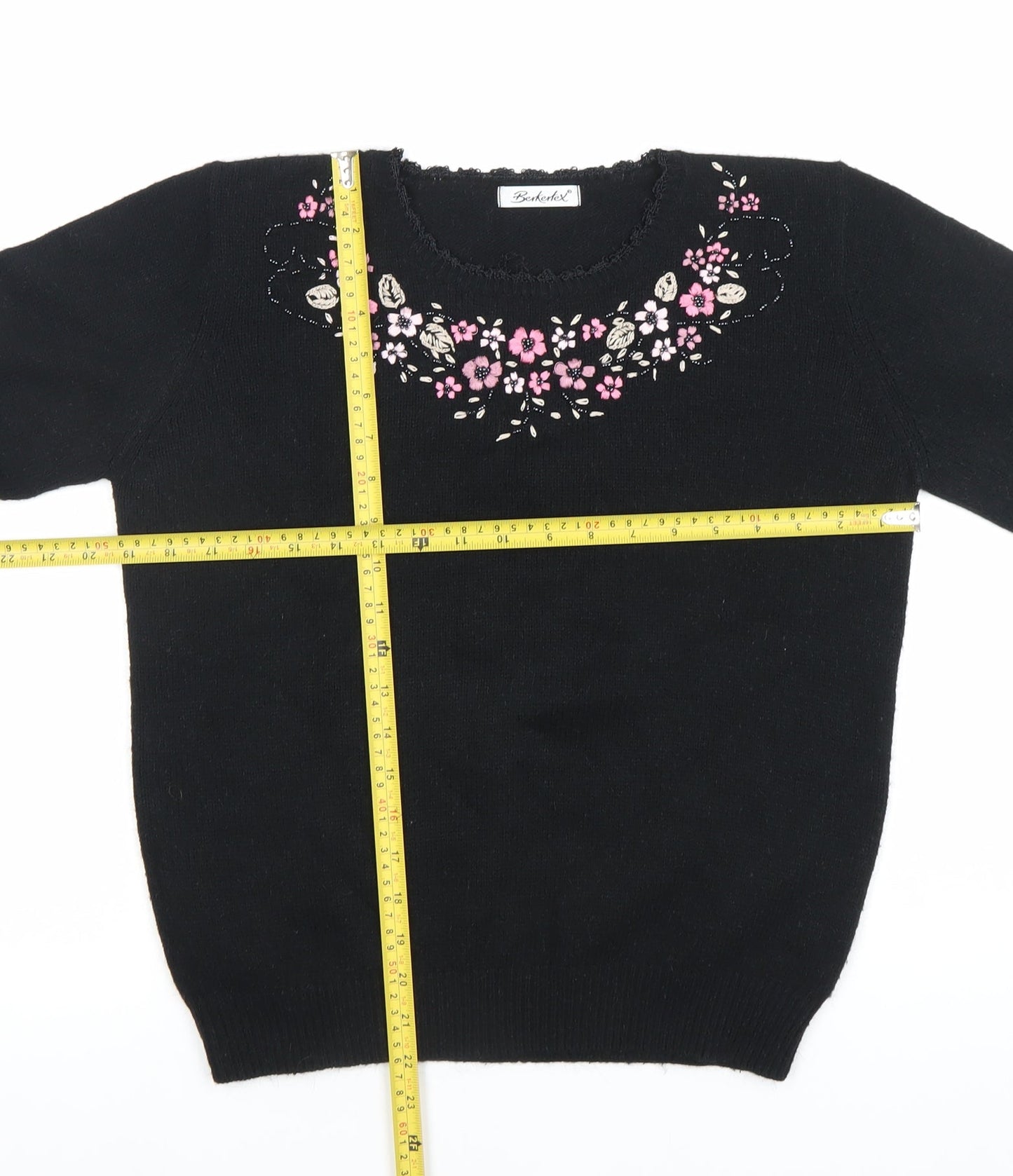 Berkert Women's Black Floral Embroidered Pullover Jumper Size 10