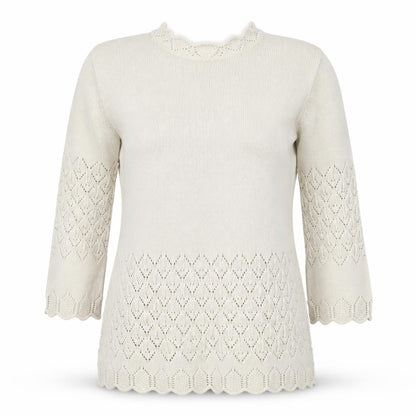 Elyse Panel Women’s Beige Medium Cotton Crochet Knit Jumper
