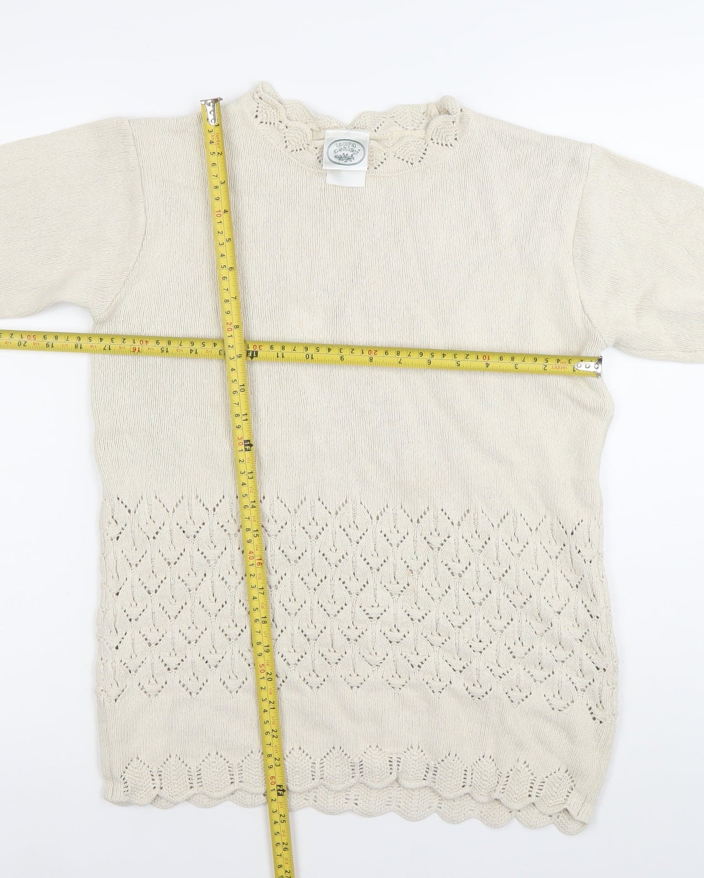 Elyse Panel Women’s Beige Medium Cotton Crochet Knit Jumper
