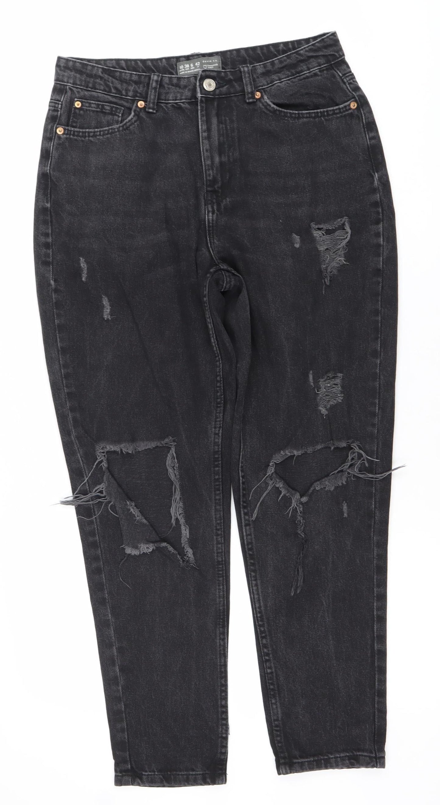 Primark Women’s Black Distressed Mom Jeans Size 10 Regular Fit