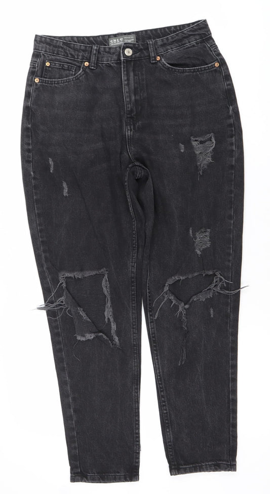 Primark Women’s Black Distressed Mom Jeans Size 10 Regular Fit