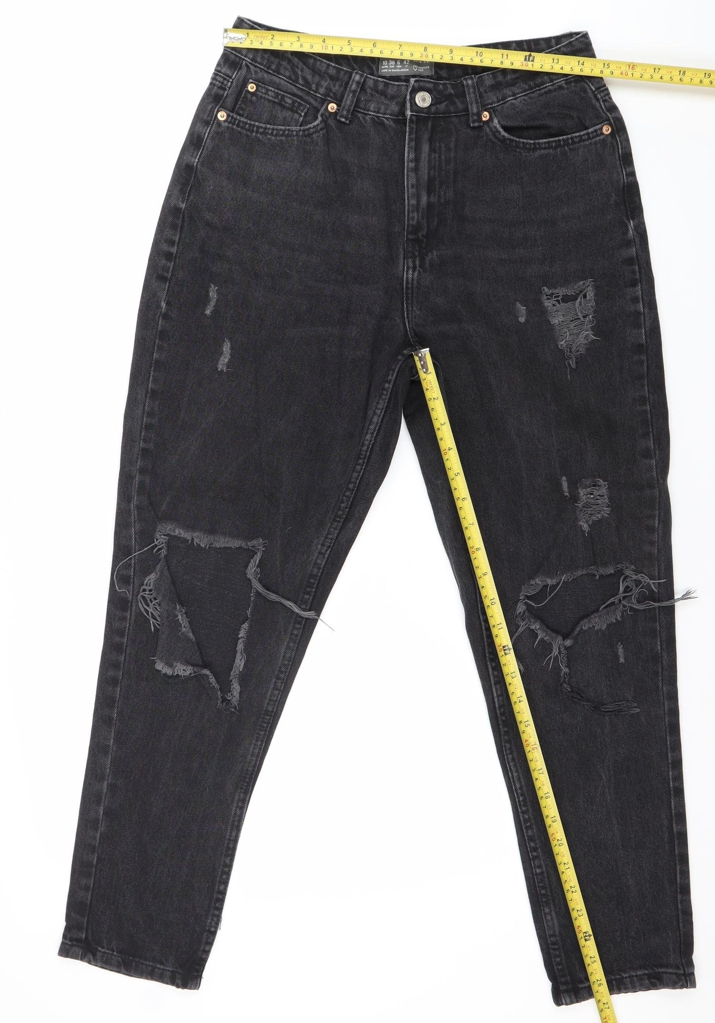 Primark Women’s Black Distressed Mom Jeans Size 10 Regular Fit