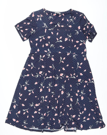 Anthology Women’s Blue Floral Polka Dot Knee Length Fit & Flare Dress Size 20