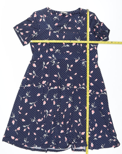 Anthology Women’s Blue Floral Polka Dot Knee Length Fit & Flare Dress Size 20