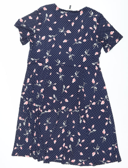Anthology Women’s Blue Floral Polka Dot Knee Length Fit & Flare Dress Size 20