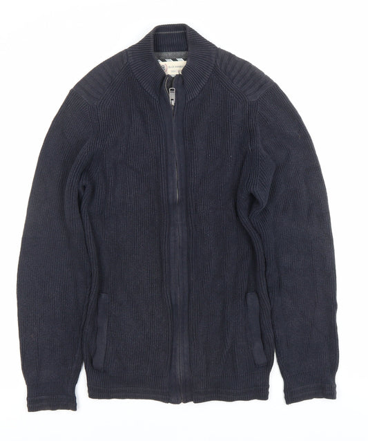 Marks and Spencer Men’s Blue Full Zip Chunky Knit Mock Neck Jumper M