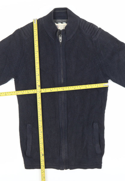 Marks and Spencer Men’s Blue Full Zip Chunky Knit Mock Neck Jumper M