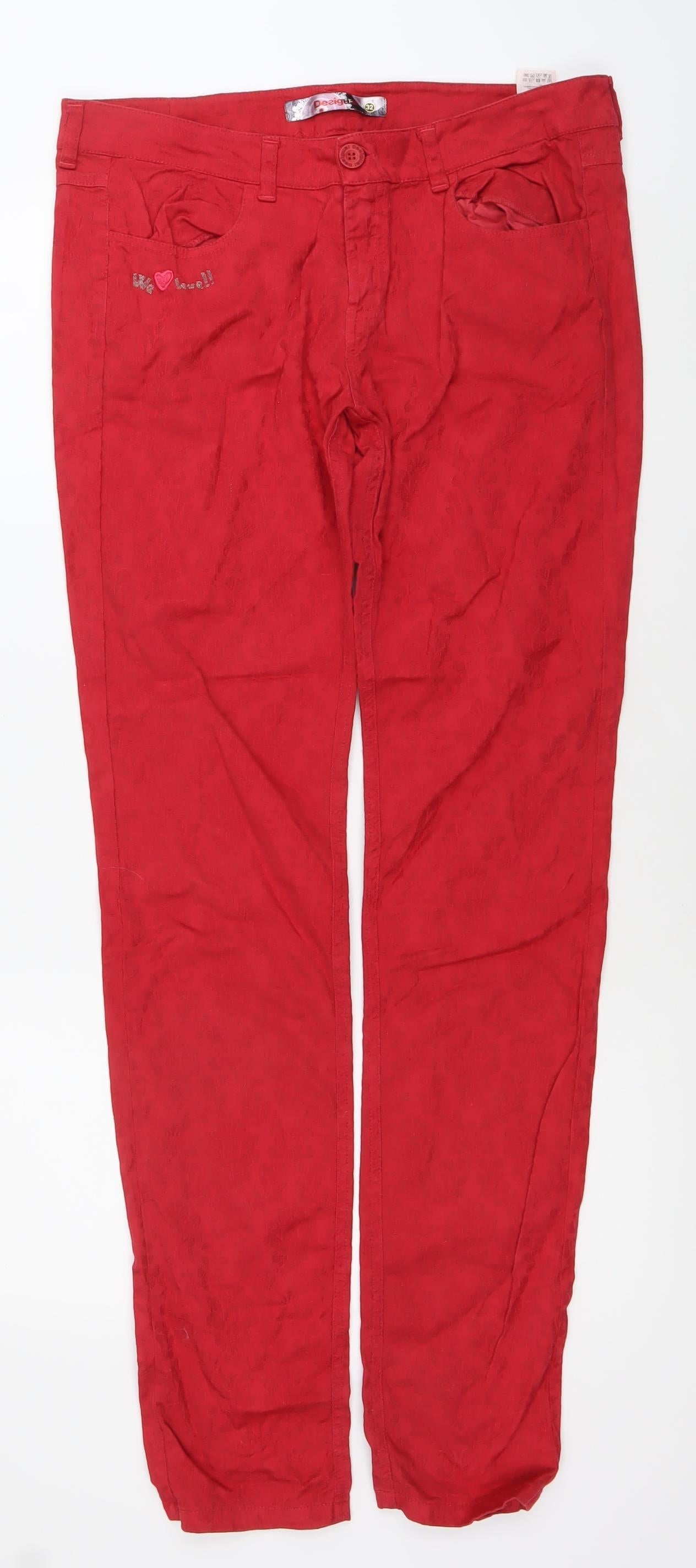 Desigual Women’s Red Slim Fit Straight Jeans Size 4 Cotton Blend