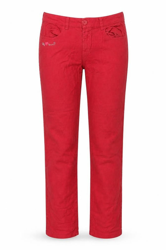 Front view of Desigual Women’s Red Slim Fit Straight Jeans, size UK 4, Cotton Blend