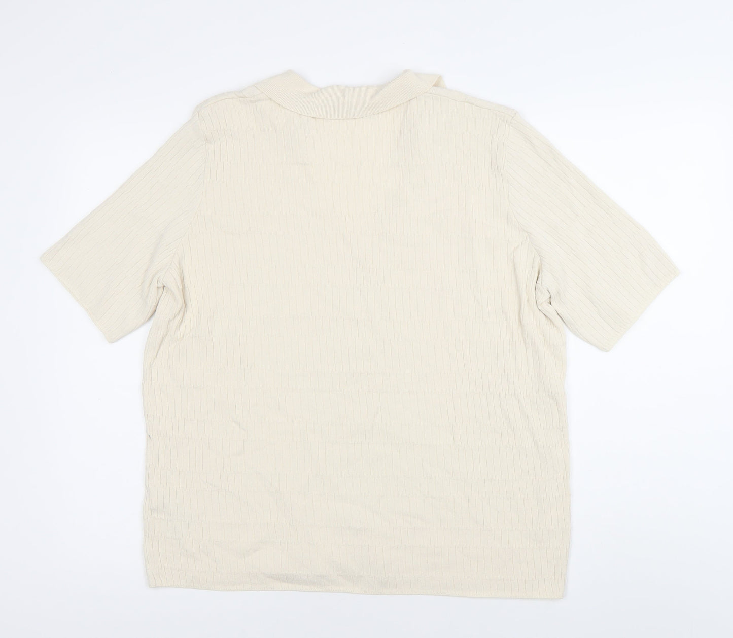 Marks and Spencer Men’s Ivory Knit Polo Shirt L V-Neck Short Sleeve