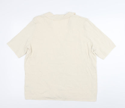 Marks and Spencer Men’s Ivory Knit Polo Shirt L V-Neck Short Sleeve