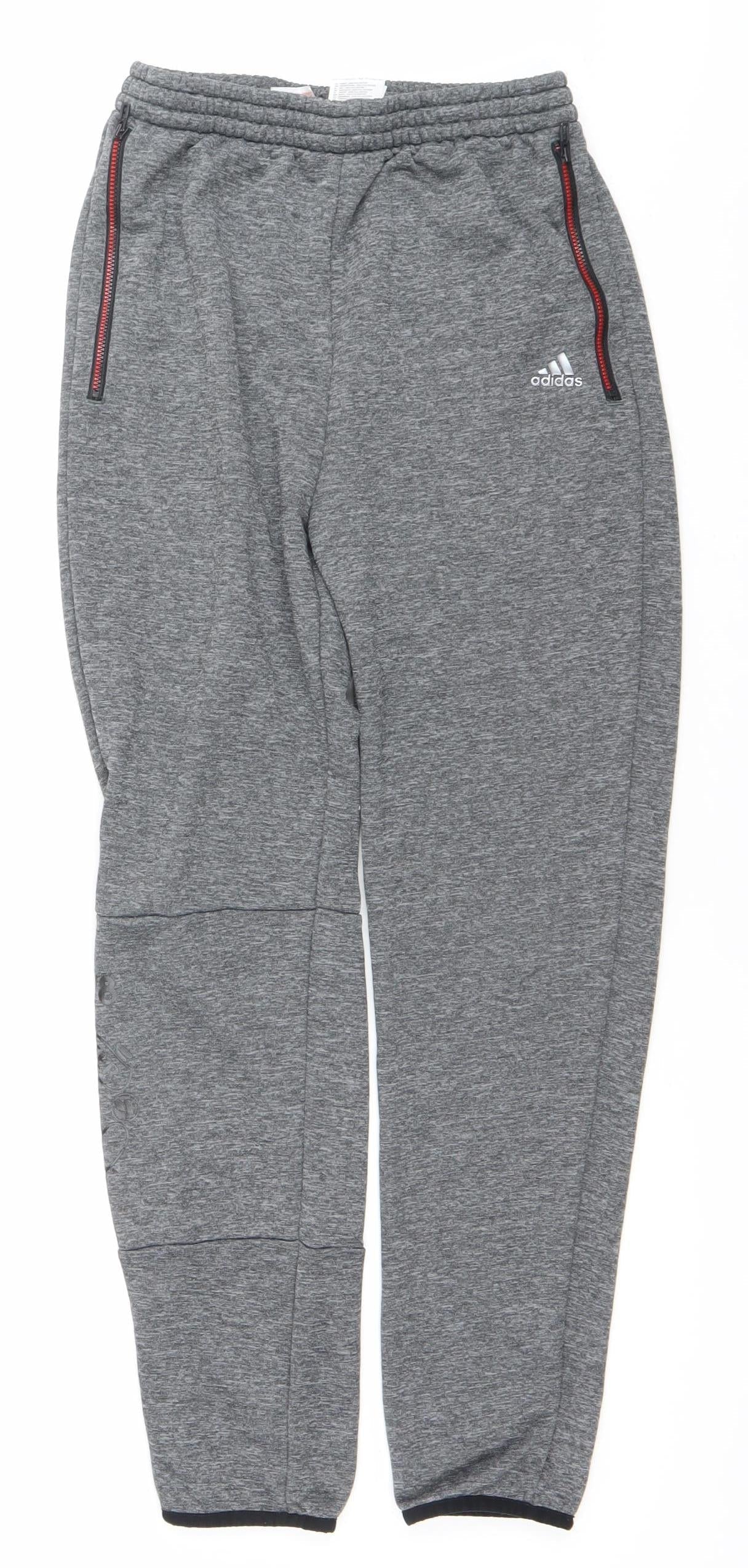 Adidas Boys Grey 13-14Y Tapered Joggers Quick Dry Zip Pockets