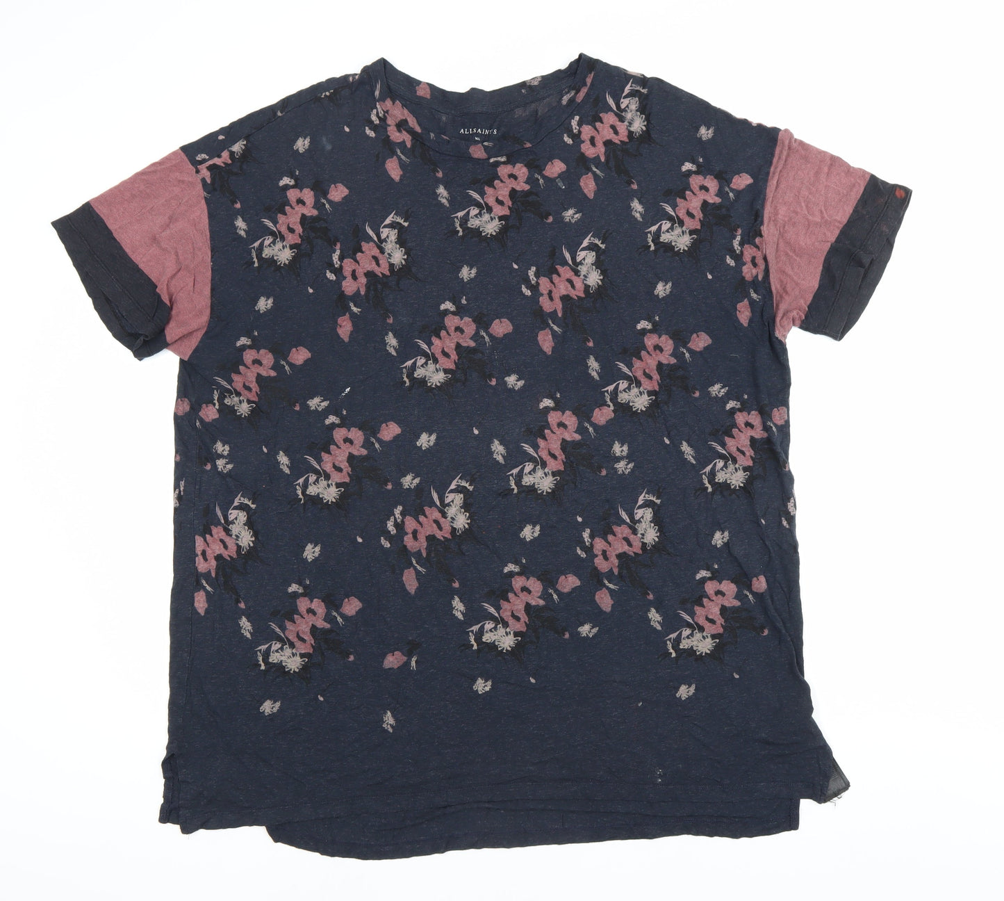 AllSaints Women's Multicoloured Floral T-Shirt L Viscose Wool
