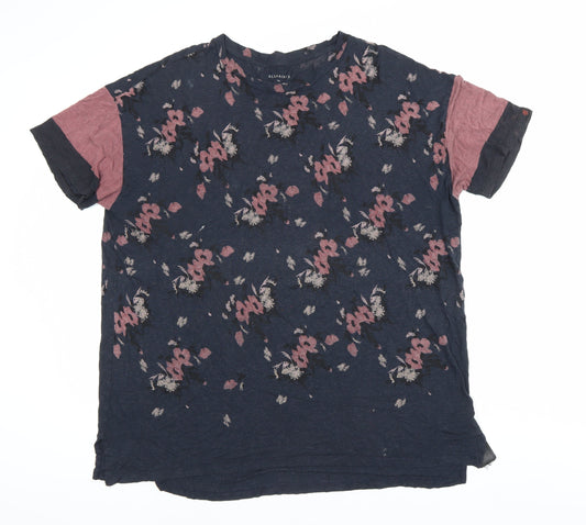 AllSaints Women's Multicoloured Floral T-Shirt L Viscose Wool