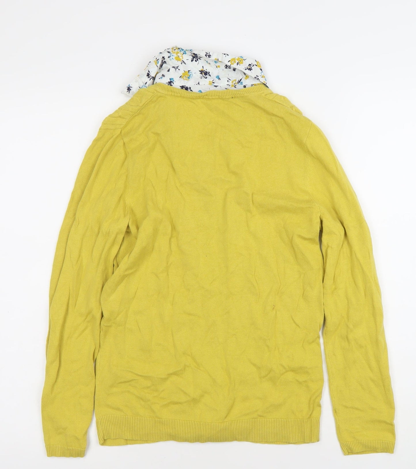 Bonmarche Womens Yellow Cable-Knit V-Neck Cotton Jumper Size 12/14