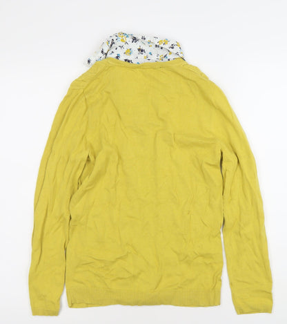 Bonmarche Womens Yellow Cable-Knit V-Neck Cotton Jumper Size 12/14