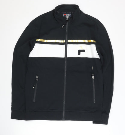 Fila White Line Men's Black M Track Jacket Gold White Stripe Full Zip