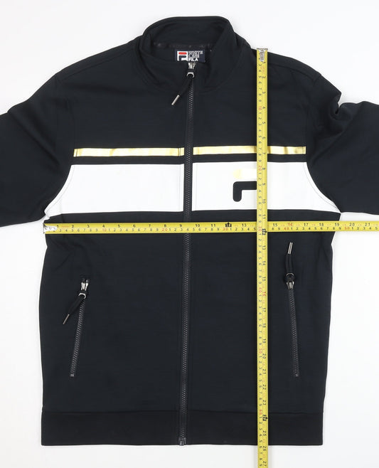 Fila White Line Men's Black M Track Jacket Gold White Stripe Full Zip