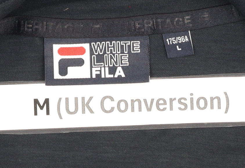 Fila White Line Men's Black M Track Jacket Gold White Stripe Full Zip