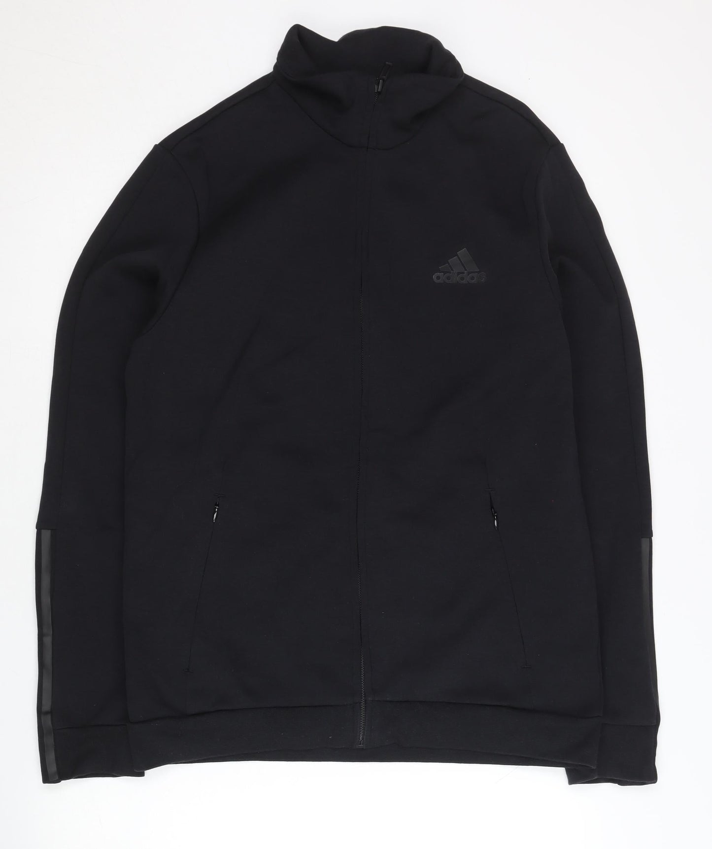 Adidas Men's Black L Track Jacket Full Zip Breathable Pockets