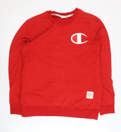 Champion Women’s Red Cotton Pullover Sweatshirt L Logo Sportswear