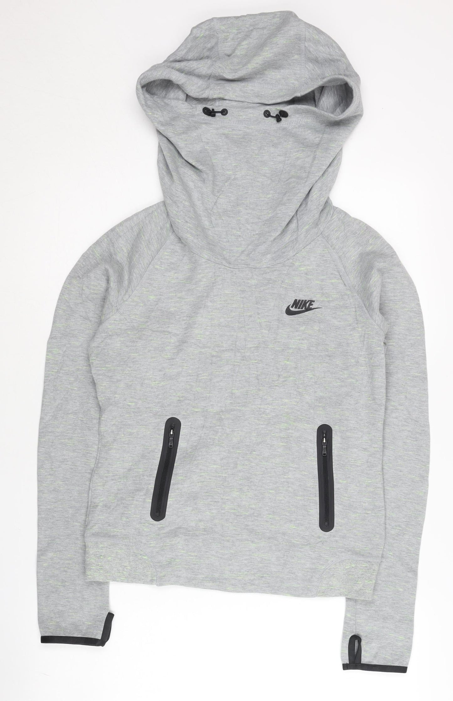 Nike Women’s Grey Pullover Hoodie M Hooded Zip Pockets Sportswear