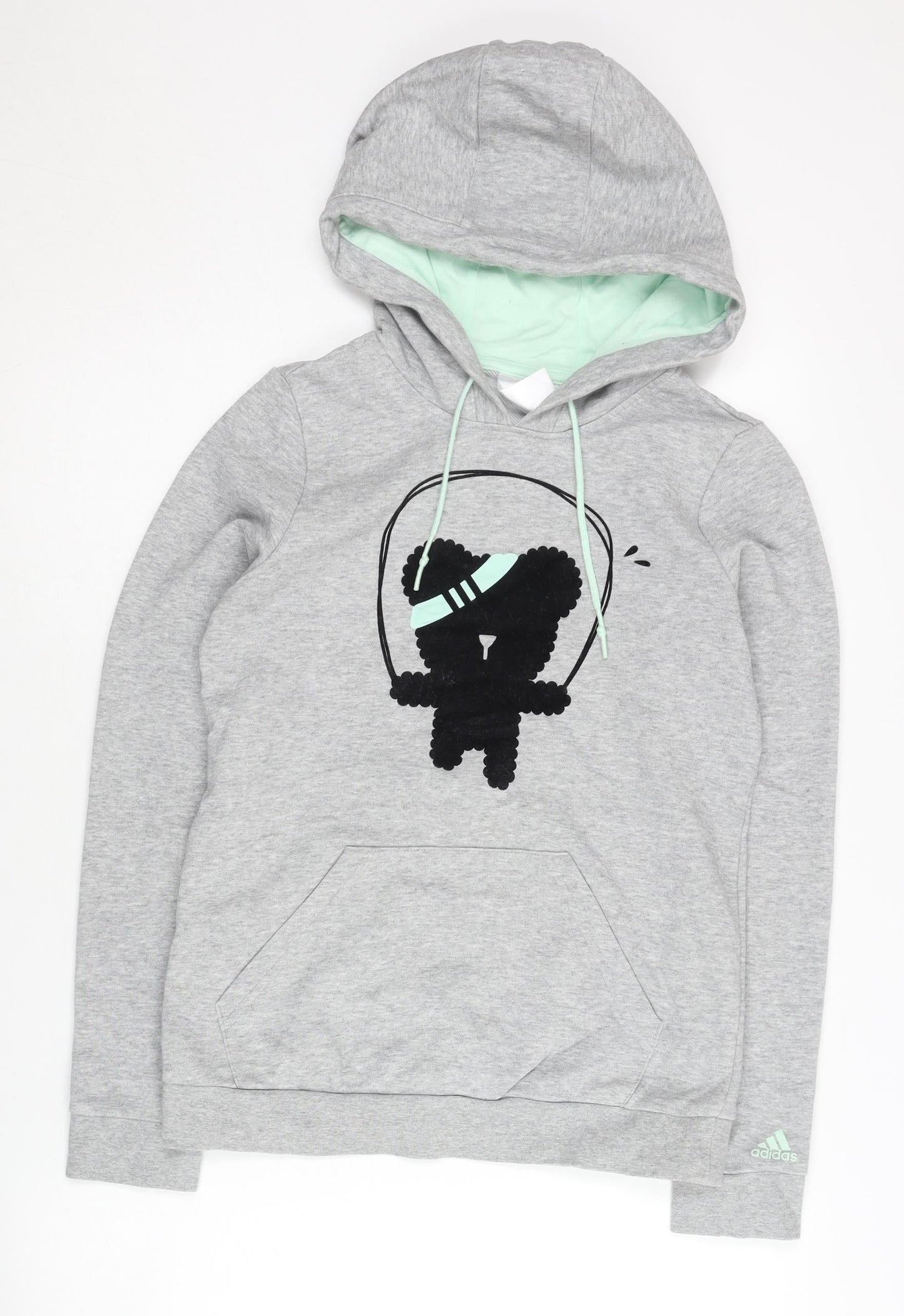 Adidas Womens Grey XS Pullover Hoodie Graphic Print Sportswear