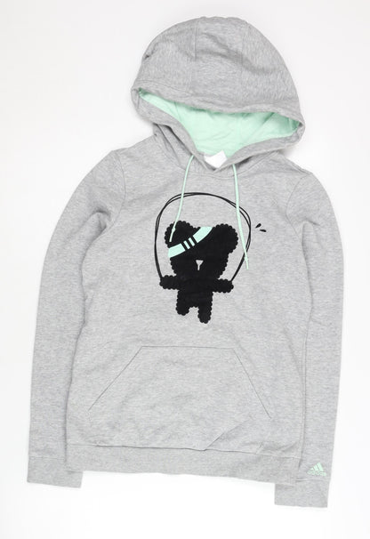 Adidas Womens Grey XS Pullover Hoodie Graphic Print Sportswear