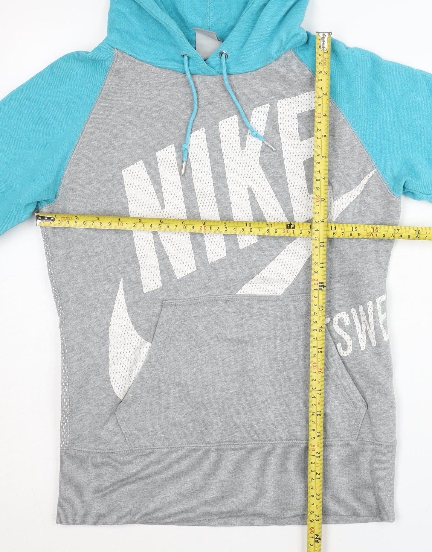 Nike Women’s Grey & Turquoise Pullover Hoodie M Raglan Sleeves