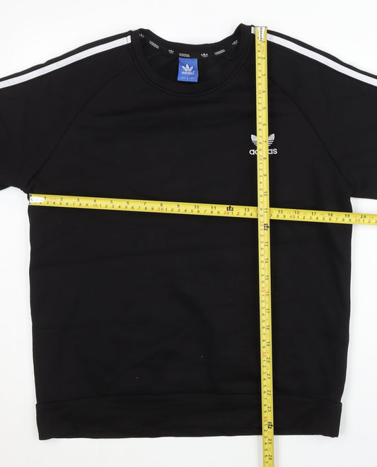 Adidas Women Black L Pullover Sweatshirt Crew Neck Raglan Sleeve