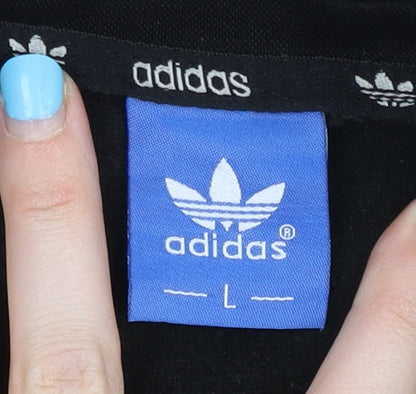 Adidas Women Black L Pullover Sweatshirt Crew Neck Raglan Sleeve