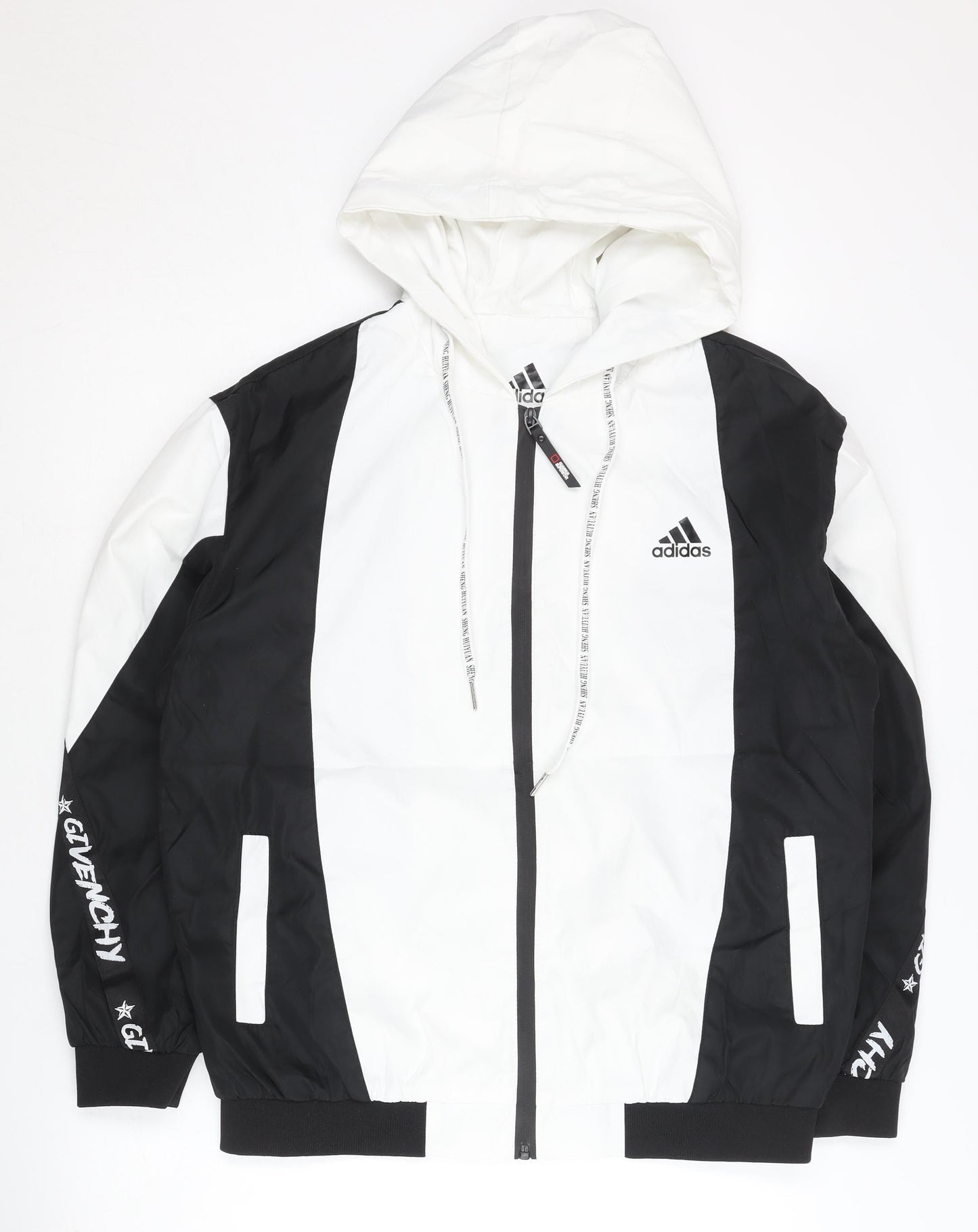 Adidas Men's Black & White Windbreaker Jacket L Colourblock Lightweight