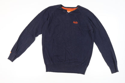 Superdry Men’s Blue Cotton V-Neck Pullover Jumper L Regular Fit